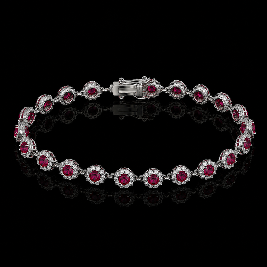 Rubin Halo Armband mit Diamanten