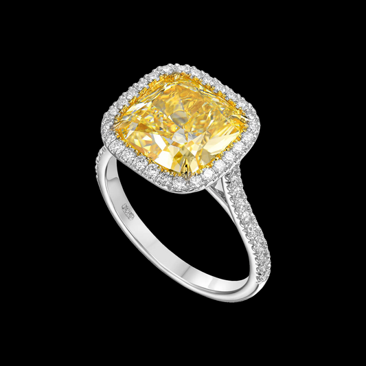 Yellow Diamantring 3,90 ct mit 0,48 ct Diamanten – Halo Ring