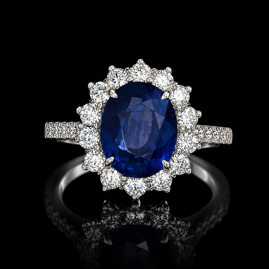 8,63 ct Ceylon-Saphir Diamant Halo Ring