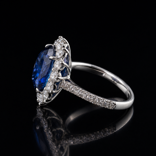 8,63 ct Ceylon-Saphir Diamant Halo Ring
