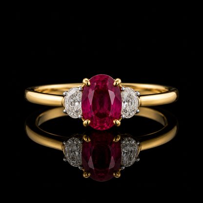 Rubinring mit 0,80 ct Oval-Rubin und 0,50 ct Diamanten in 18 Karat Gelbgold