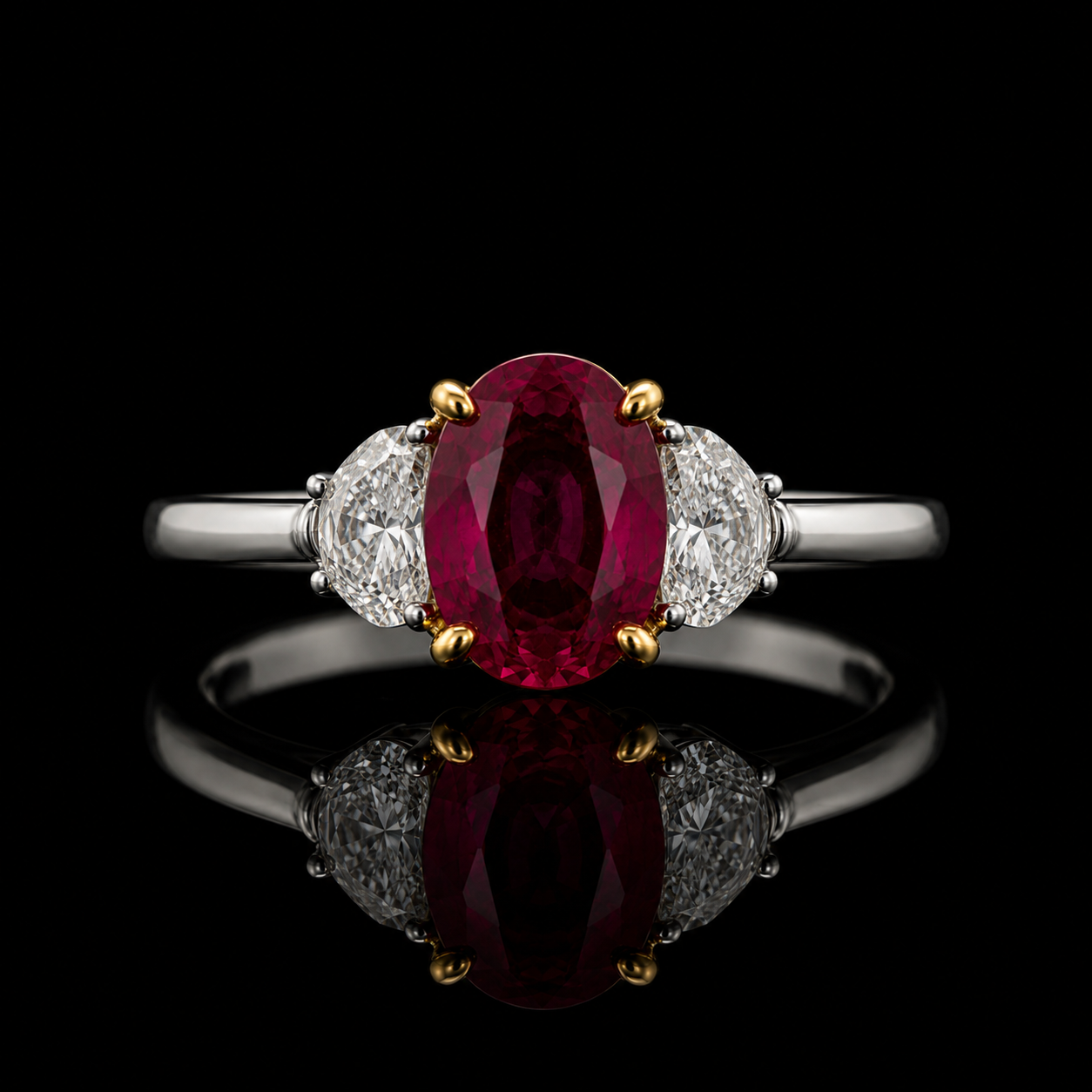 Rubinring mit 2,81 ct Mosambik-Rubin und 0,70 ct Diamanten in 18 Karat Gold-Weißgold