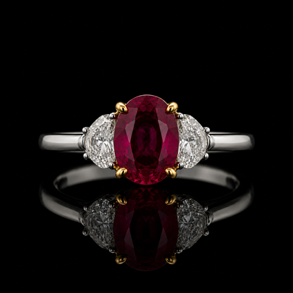 Rubinring mit 2,81 ct Mosambik-Rubin und 0,70 ct Diamanten in 18 Karat Gold-Weißgold
