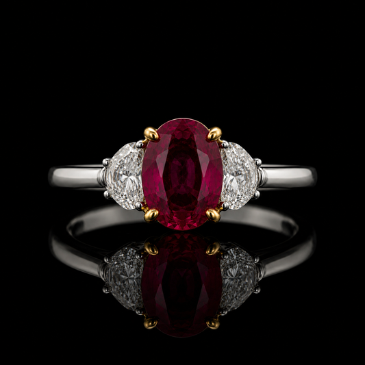 Rubinring mit 2,81 ct Mosambik-Rubin und 0,70 ct Diamanten in 18 Karat Gold-Weißgold