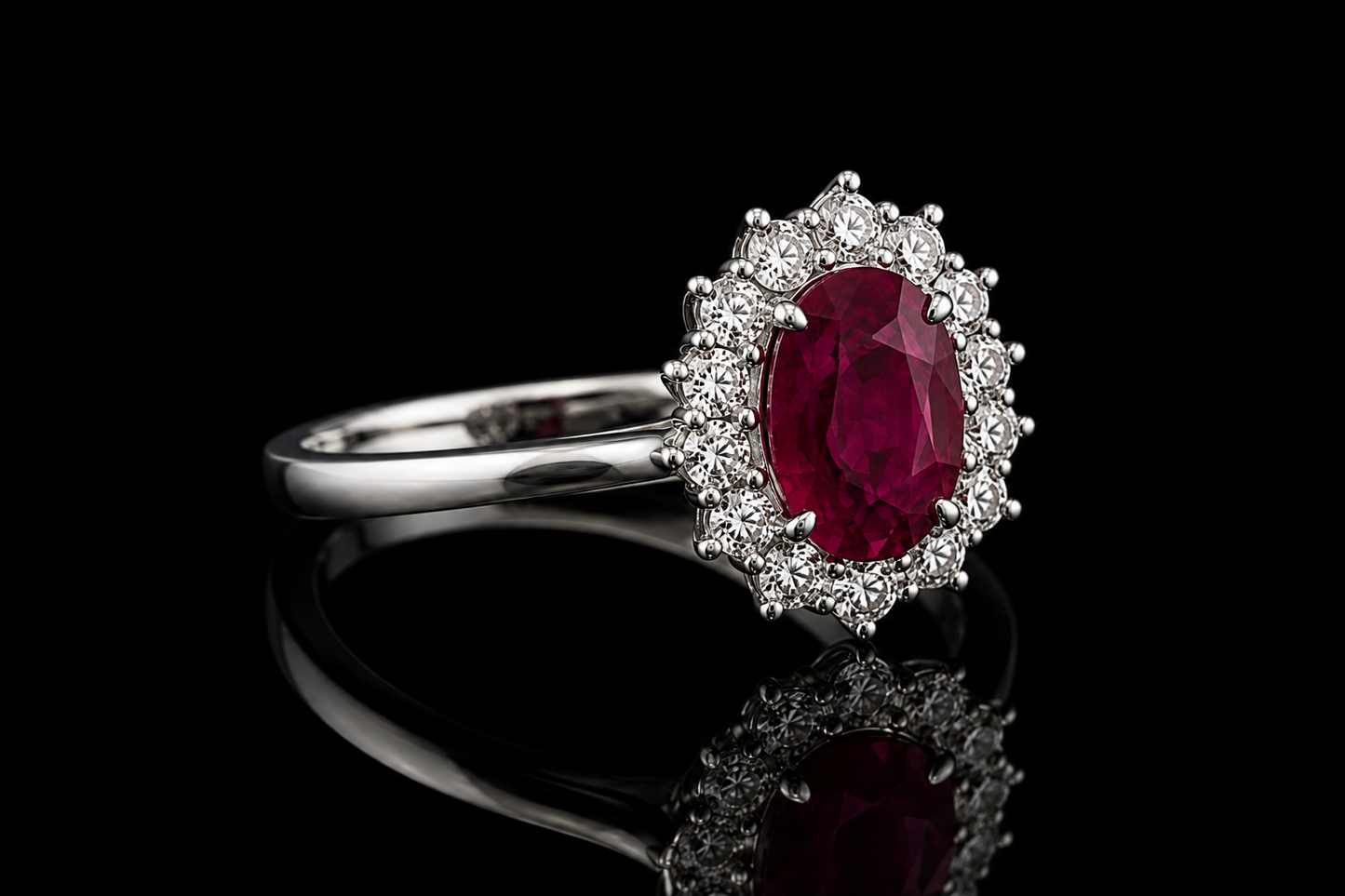Rubin Halo Ring mit Diamanten