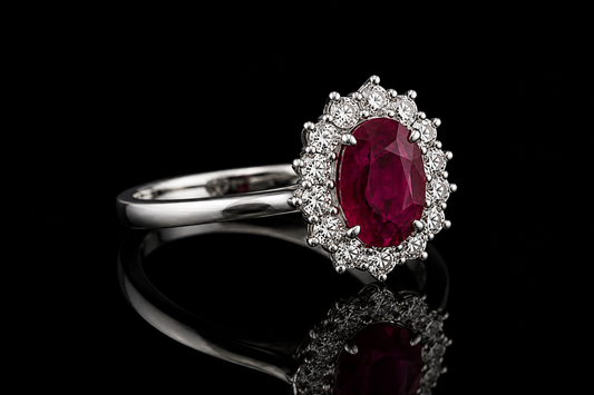Rubin Halo Ring mit Diamanten