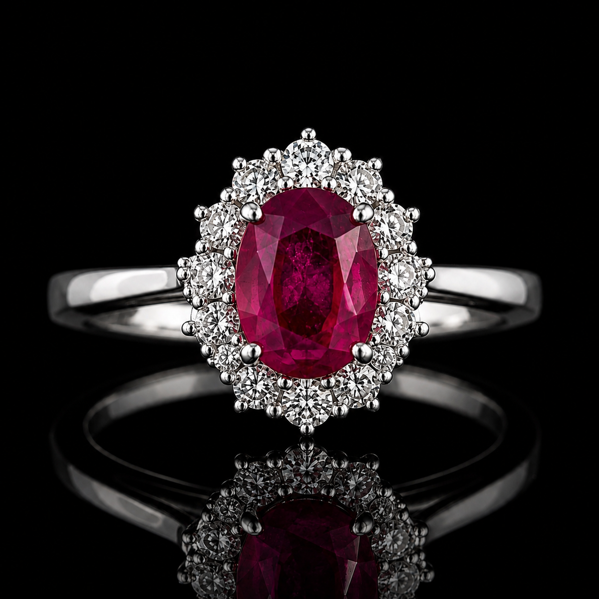Rubin Halo Ring mit Diamanten
