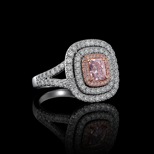 Fancy Purplish Pink Diamantring 0,49 ct mit 1,10 ct Diamanten