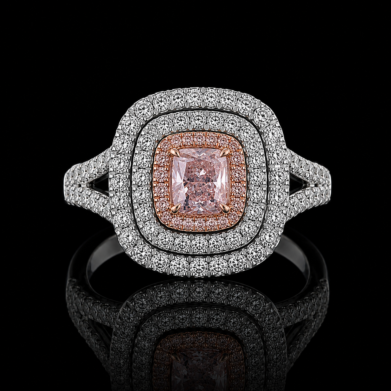 Fancy Purplish Pink Diamantring 0,49 ct mit 1,10 ct Diamanten