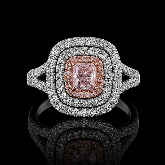 Fancy Purplish Pink Diamantring 0,49 ct mit 1,10 ct Diamanten