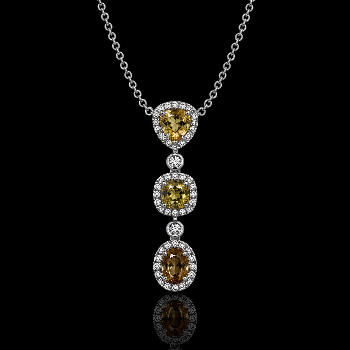 Fancy Yellow Diamond Kette mit drei Diamanten – 18 kt Weißgold