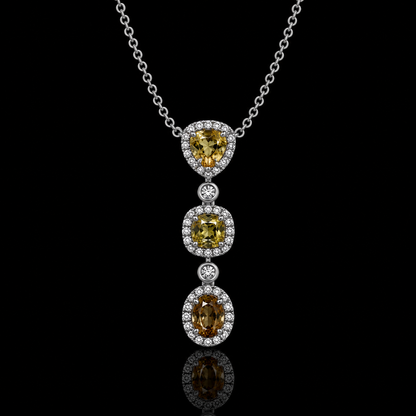 Fancy Yellow Diamond Kette mit drei Diamanten – 18 kt Weißgold