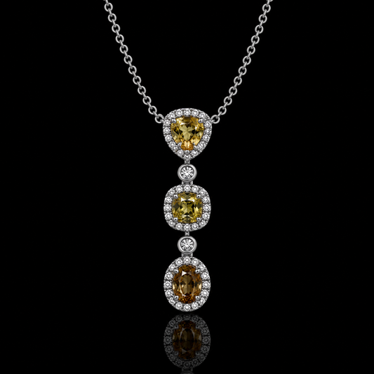 Fancy Yellow Diamond Kette mit drei Diamanten – 18 kt Weißgold