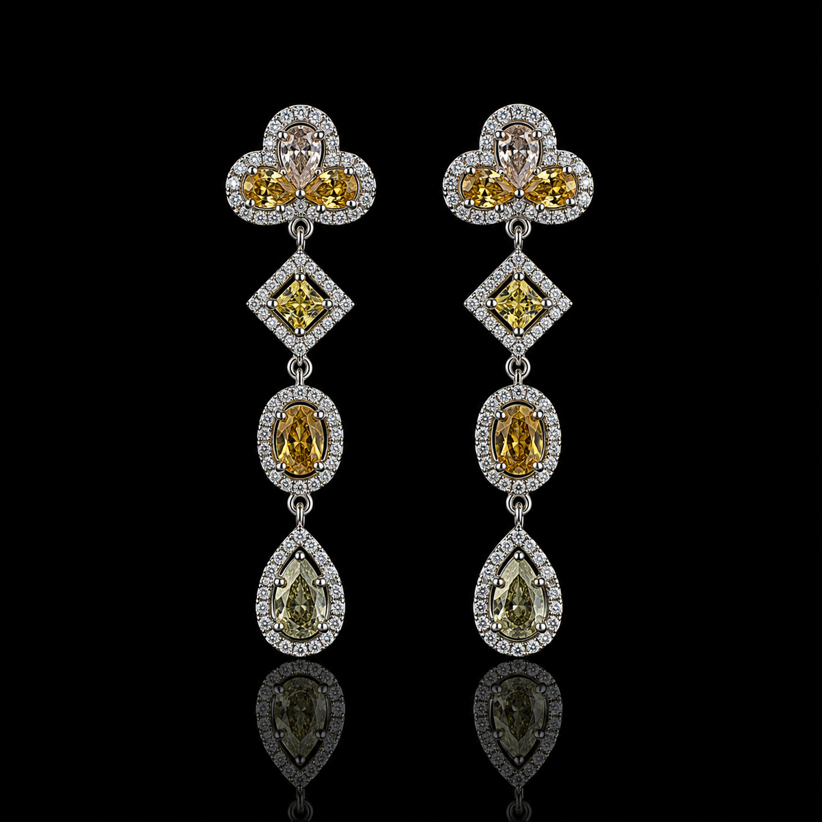 Fancy Color Diamond Ohrringe mit weißen Diamanten – 18 kt Weißgold