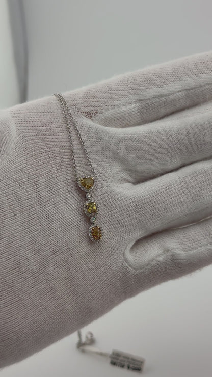 Fancy Yellow Diamond Kette mit drei Diamanten – 18 kt Weißgold