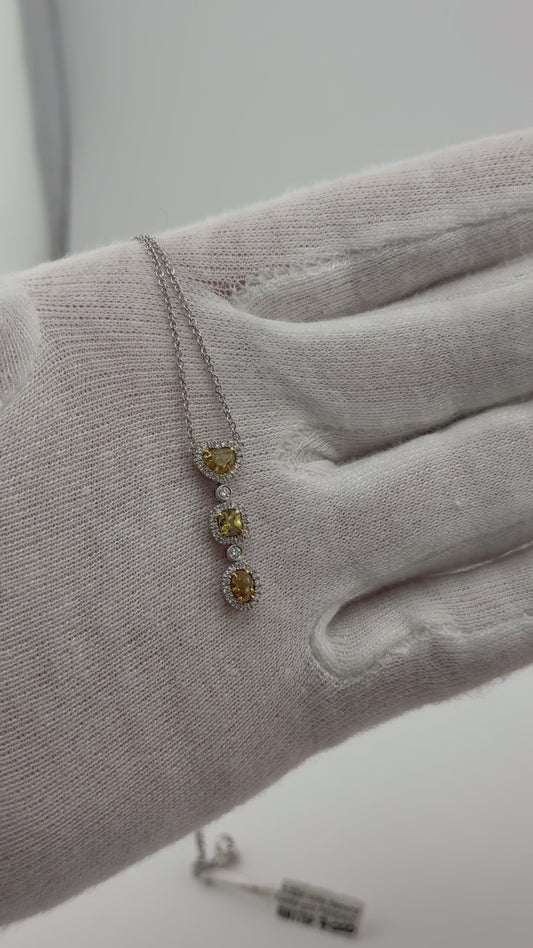 Fancy Yellow Diamond Kette mit drei Diamanten – 18 kt Weißgold